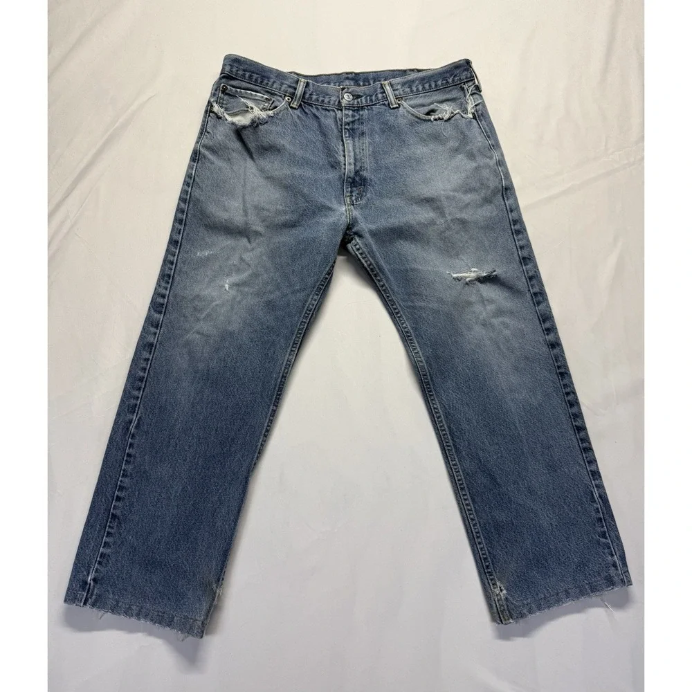 Vintage‎ Levi's 505 Jeans 38x27 Blue Distressed Faded Zip Fly Denim *HOLES